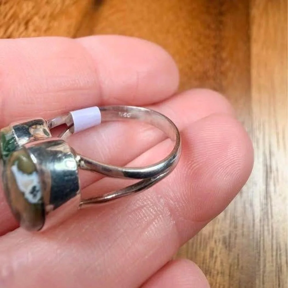Ocean Jasper Heart Ring - Size 9 - .925 sterling silver.